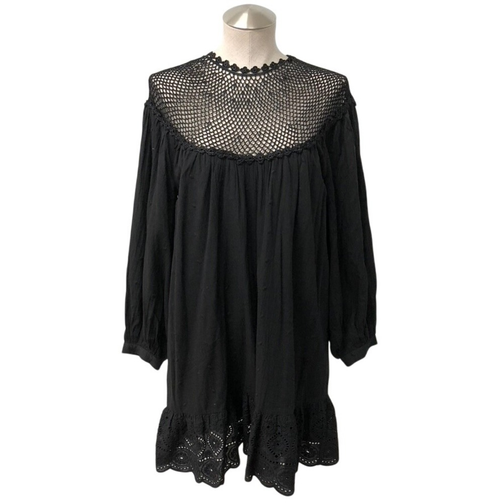 Mille Mirella Crochet Dress Womens XS Resort 2025 Black Cotton Eyelet Whimsigoth